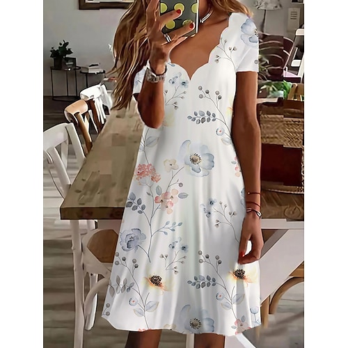 

Mulheres Vestido casual Vestido de verão Vestido estampado Floral Imprimir pescoço recortado Minivestido Ativo Moda Ao ar livre Diário Manga Curta Normal Branco Rosa Azul Verão Primavera S M L XL XXL