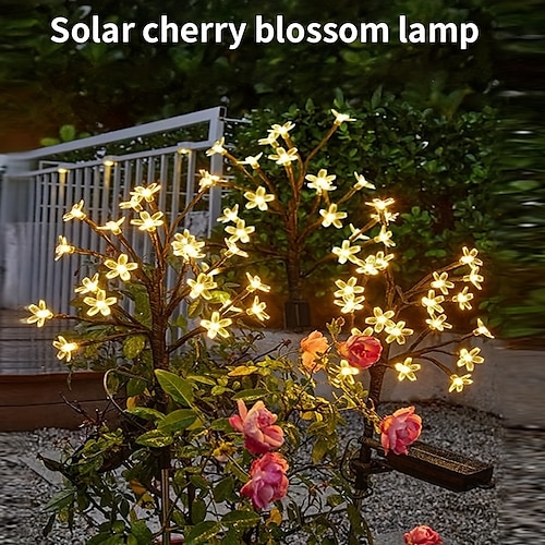 

Lumières extérieures solaires boule de cristal tournesol fleurs de jardin colorées lumières extérieures étanches pour cour avant patio lumières solaires de fleurs de cerisier décoratives avec base