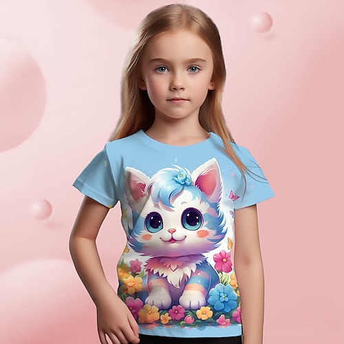 

Para Meninas Camiseta Manga Curta Camisa Camiseta Gráfico Desenho Animado Gato Impressão 3D Ativo Moda Estilo bonito Poliéster Ao ar livre Casual Diário Infantil Crewneck 3-12 anos Gráfico impresso