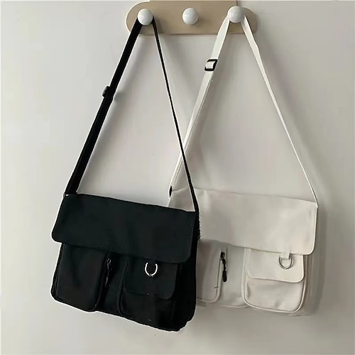 

Mulheres Bolsa crossbody Bolsa de ombro Sacola De Lona Tela de pintura Diário Dobrável Leve Côr Sólida Preto Branco