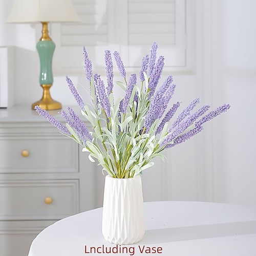 

Florero de plástico con ramo de lavanda de espuma artificial de 3 piezas adecuado para la decoración de la mesa de la oficina del restaurante del hogar (incluida la botella)