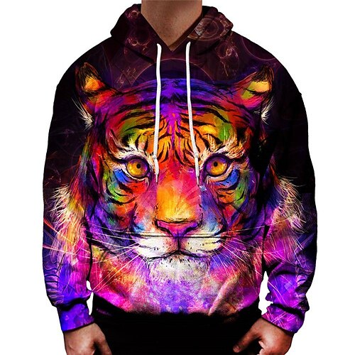 

Men's Pullover Hoodie Sweatshirt Purple Hooded Animal Tiger Graphic Prints Print Daily Sports 3D Print Streetwear Designer Basic Spring Fall Clothing Apparel Hoodies Sweatshirts