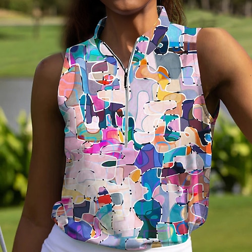 

Women's Polo Shirt Golf Shirt Breathable Quick Dry Moisture Wicking Sleeveless Golf Apparel Golf Clothes Regular Fit Zipper Stand Collar Printed Summer Tennis Golf Pickleball