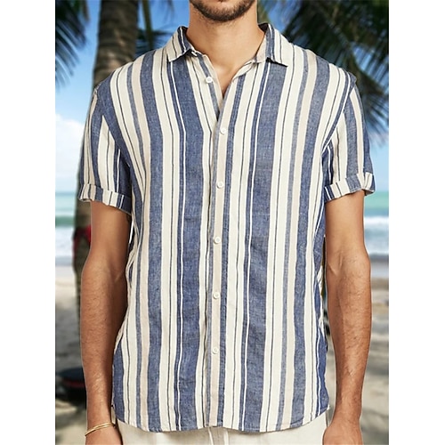 

Homens Camisa Social Camisa havaiana Estampas Abstratas Riscas Espirais Aberto para a Lateral Azul Ao ar livre Rua Manga Curta Imprimir Roupa Moda Roupa de rua Designer Macia