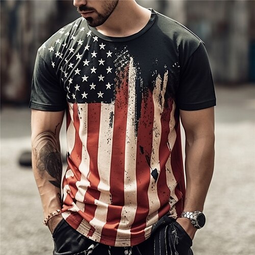 

Homens Camiseta Gráfico Bandeiras Gola Redonda Roupa Impressão 3D Ao ar livre Diário Manga Curta Imprimir Moda Designer Vintage