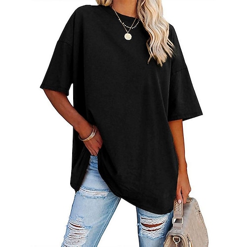 

T shirt Tee Femme Noir Blanche Rose Claire Plein Manche Courte du quotidien Fin de semaine basique Col Rond Normal Standard S