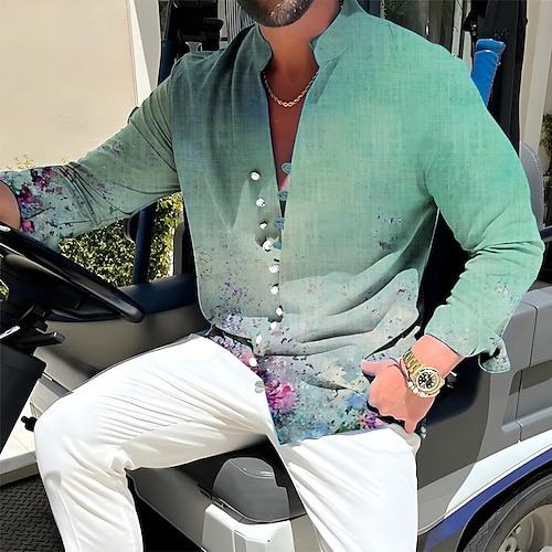 

Herren Hemd leinenhemd Blumen Grafik-Drucke Blätter Ständer Schwarz Wein Blau Purpur Grün Outdoor Strasse Langarm Bedruckt Bekleidung Leinen Modisch Strassenmode Designer Brautkleider schlicht