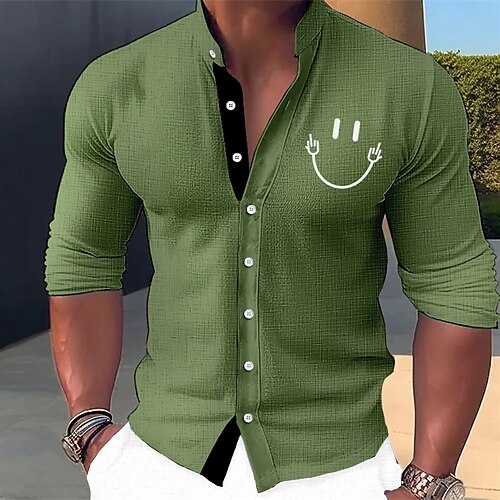 

Homens Camisa Social camisa de linho Estampas Abstratas Rosto sorridente Colarinho Chinês Verde Azulado Rosa Azul Verde Cinzento Ao ar livre Rua Manga Longa Imprimir Roupa Linho Moda Roupa de rua