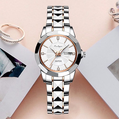 

Poedagar, reloj clásico de marca de lujo para mujer, reloj de pulsera resistente al agua para mujer, reloj de pulsera con fecha y semana, reloj de acero inoxidable para mujer, regalo 3074