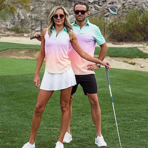 

Hombre Mujer Camisas de polo Polo a juego ropa de golf Transpirable Secado rápido Ligero Camiseta Gradiente de Color Verano Golf