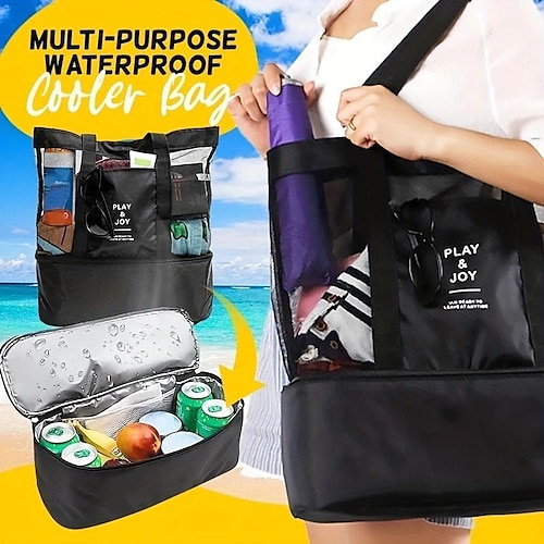 

bolsa de almacenamiento de malla de gran capacidad, bolsa de playa de viaje ligera, bolso versátil