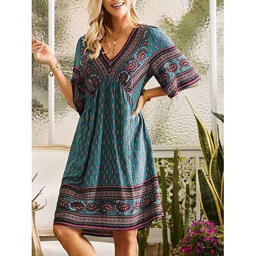 

Mulheres Vestido casual Vestido de verão Vestido estampado Gráfico Imprimir Decote V Vestido midi Moda Étnico Rua Diário Manga Curta Normal Rosa Vermelho Azul Marinha Verão S M L XL XXL