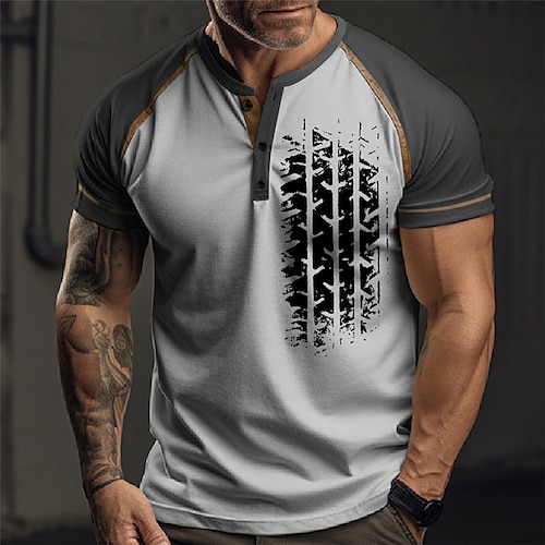 

Homme Chemise Henley Shirt T-shirt raglan Graphic Bloc de couleur Henley Vêtement Tenue 3D effet Extérieur du quotidien Manche Courte Patchwork Bouton bas Mode Design Confortable