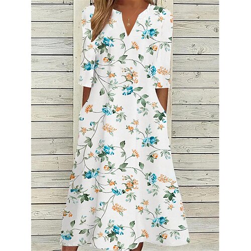 

Damen Lässiges Kleid Sommerkleid Kleid drucken Blumen Punkt Tasche Bedruckt V Ausschnitt Midikleid Aktiv Modisch Outdoor Täglich 3/4 Ärmel Lockere Passform Schwarz Weiß Hellgrün Sommer Frühling S M L