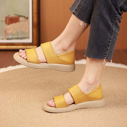 

Mujer Sandalias Zapatos Confort Diario Playa Tacón Bajo Puntera abierta Vacaciones Casual Minimalismo Cuero Mocasín Color sólido Negro Amarillo Beige