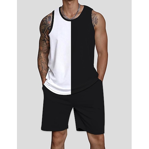 

Homme Costumes T-shirt Survêtement Chemise de tennis Ensemble short et t-shirt Bloc de couleur Col Ras du Cou Usage quotidien Vacances Sans Manches 2 Pièces Vêtement Tenue Justaucorps gymnastiques