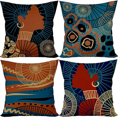 

Afrikanische schwarze Frauen, doppelseitiger Kissenbezug, 4 Stück, weich, dekorativ, quadratischer Kissenbezug, Kissenbezug für Schlafzimmer, Wohnzimmer, Sofa, Couch, Stuhl