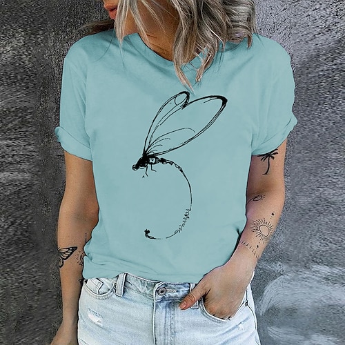 

Mulheres Camiseta Preto Branco Verde Claro Animal Imprimir Manga Curta Diário Final de semana Básico Decote Redondo Padrão Pintura S