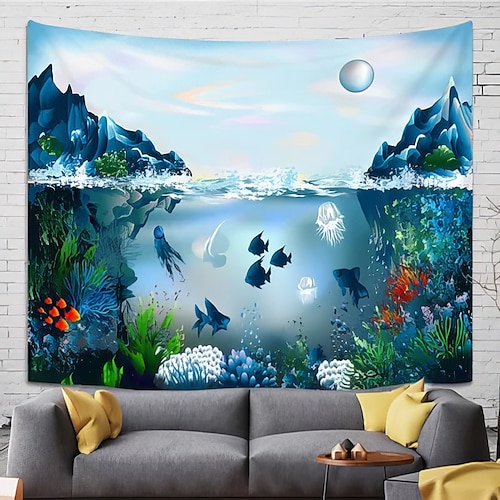 

créatures marines suspendus tapisserie art mural sous la mer grande tapisserie murale décor photographie toile de fond couverture rideau maison chambre salon décoration