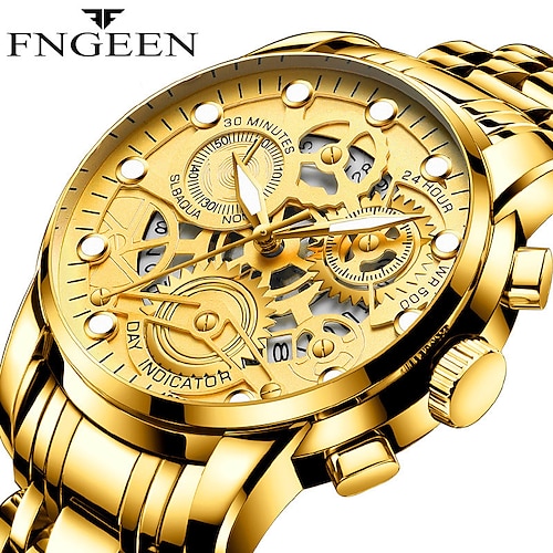 

FNGEEN Men Quartz Watch Luxury Large Dial Fashion Business Luminous Calendar Waterproof Decoration Alloy Leather Watch