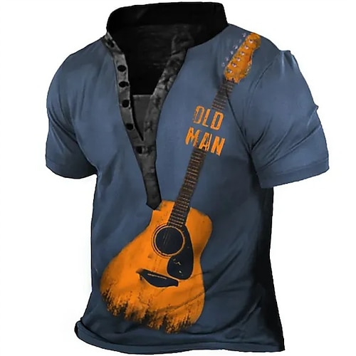 

Men's Henley Shirt Graphic Musical Instrument Henley Clothing Apparel 3D Print Outdoor Daily Short Sleeve Button-Down Print Fashion Casual Comfortable