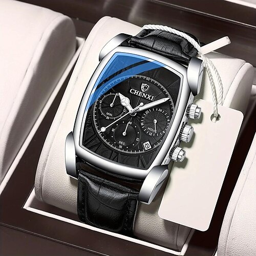 

CHENXI Fashion Rectangle Men Business Watches Calendar Chronograph Genuine Leather Casual Luxury Male Wristwatch Waterproof Big Dial