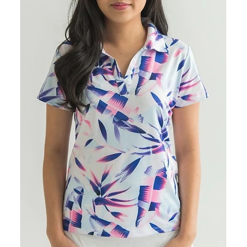 

Mulheres Camisa polo de caminhada Camisa de golfe roupas de golfe Respirável Secagem Rápida Macio Manga Curta Blusas Normal Riscas Geometria Verão Primavera Tênis Golfe Badminton