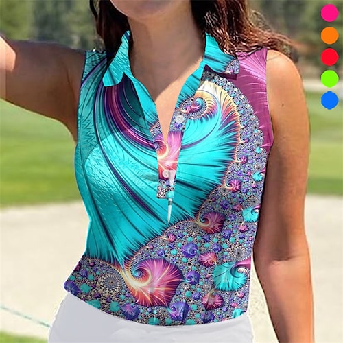 

Femme T-shirt POLO Chemise de golf Polo boutonné Respirable Séchage rapide Evacuation de l'humidité Sans Manches Vêtements de golf Top Standard Imprimé Eté Tennis Le golf Pickleball