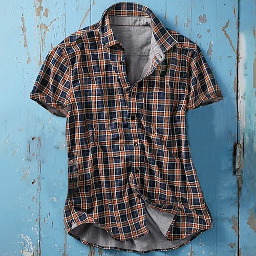 

Men's Shirt Button Up Shirt Casual Shirt Summer Shirt Blue Green Short Sleeve Plaid / Check Turndown Street Daily Print Clothing Apparel Fashion Casual Comfortable