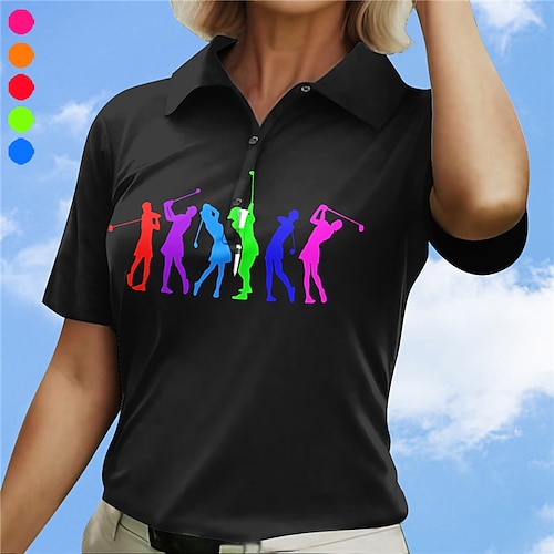 

Femme T-shirt POLO Chemise de golf Polo boutonné Respirable Séchage rapide Evacuation de l'humidité Manche Courte Vêtements de golf Top Standard Imprimé Eté Tennis Le golf Pickleball