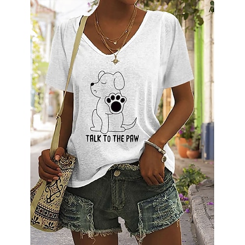 

Damen T Shirt Sommertops Schwarz Weiß Rosa Buchstabe Bedruckt Kurzarm Brautkleider schlicht V Ausschnitt S