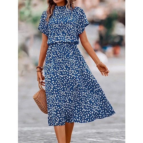 

Women's Casual Dress A Line Dress Floral Dress Floral Ditsy Floral Print Crew Neck Midi Dress Fashion Modern Outdoor Date Short Sleeve Loose Fit Black Red Blue Summer Spring S M L XL