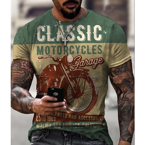 

Graphic Motorcycle Vintage Fashion Designer Men's 3D Print T shirt Tee Motorcycle T Shirt Outdoor Daily Sports T shirt Light Yellow Light Brown Lace Dark Brown Short Sleeve Crew Neck Shirt Spring