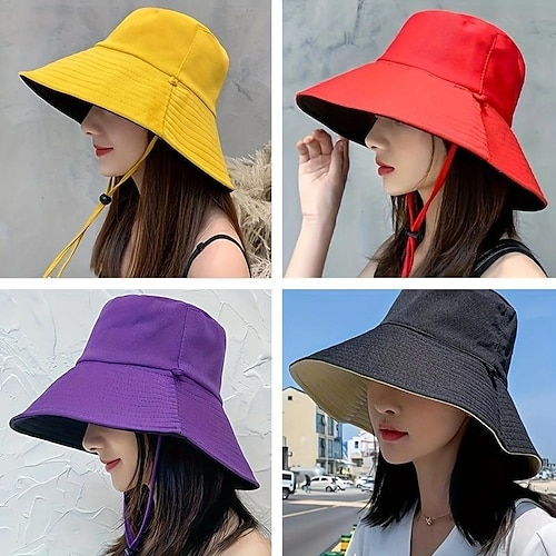 

Sombrero protector solar para mujer, sombrero de pescador de doble cara para estudiantes de estilo coreano de verano, sombrero plegable para el sol de ala grande para exteriores para mujer