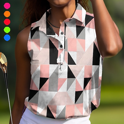 

Mulheres Camisa polo de caminhada Camisa de golfe Pólo de botões Respirável Secagem Rápida Pavio Humido Sem Manga Vestuário de golfe Roupas de golfe Normal Geometria Verão Tênis Golfe Pickleball