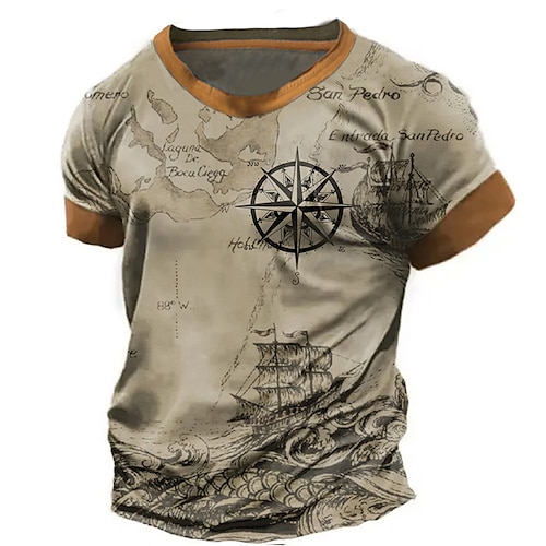 

Hombre Camiseta Graphic Barco Brújula Cuello Barco Ropa Impresión 3D Exterior Diario Manga Corta Estampado Moda Design Vintage