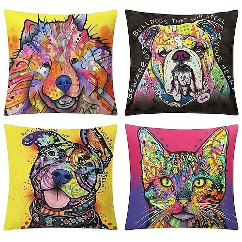 

Colorful Animals Double Side Pillow Cover 4PC Soft Decorative Square Cushion Case Pillowcase for Bedroom Livingroom Sofa Couch Chair