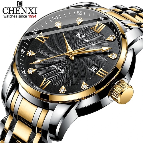 

Chenxi, nuevos relojes para hombre, reloj de pulsera resistente al agua de acero inoxidable de lujo para hombre, reloj de calendario de cuarzo de negocios, reloj deportivo para hombre