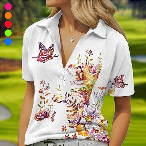 

Femme T-shirt POLO Chemise de golf Respirable Séchage rapide Evacuation de l'humidité Manche Courte Vêtements de golf Top Standard Col en V Floral Eté Tennis Le golf Pickleball