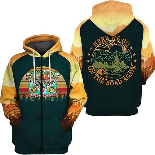 

Herren Kapuzenshirt mit durchgehendem Reißverschluss Jacke Gelb Mit Kapuze Farbblock Grafik-Drucke Zip Bedruckt Sport Natur Täglich Sport 3D-Druck Designer Ethnisch Brautkleider schlicht Frühling