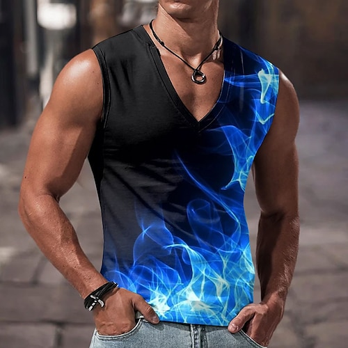 

Men's Tank Top Sleeveless T Shirt for Men Flame Shirt Graphic Color Block Flame Spring & Summer Sports Running Gym Designer Casual Muscle V Neck Sleeveless Clothing Apparel 3D Print Red Blue Purple S
