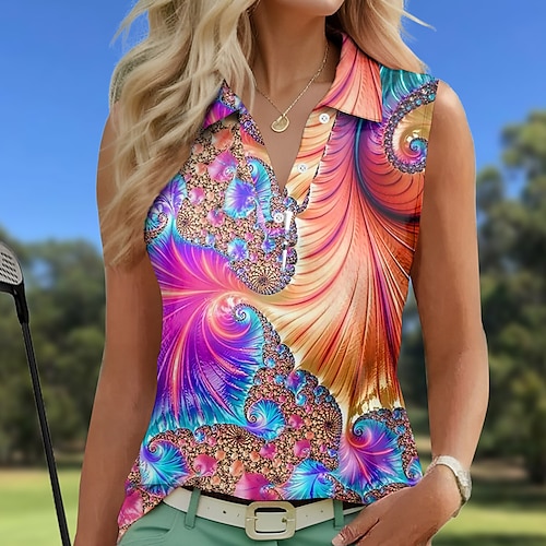 

Femme T-shirt POLO Chemise de golf Polo boutonné Respirable Séchage rapide Evacuation de l'humidité Sans Manches Vêtements de golf Top Standard Imprimé Eté Tennis Le golf Pickleball
