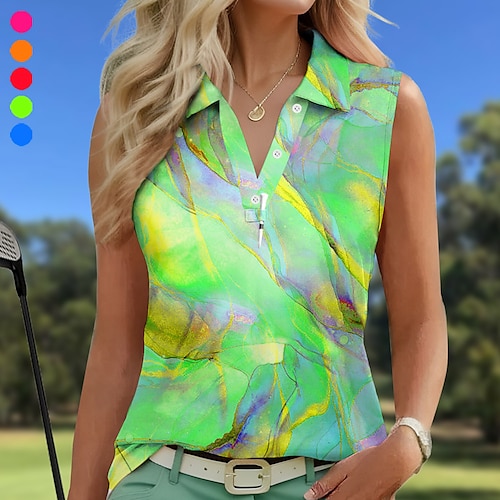 

Damen poloshirt Golfhemd Geknöpftes Poloshirt Atmungsaktiv Schnelltrocknend Feuchtigkeitsableitung Ärmellos Golfbekleidung Golfkleidung Regular Fit Bedruckt Sommer Tennis Golfspiel Pickleball