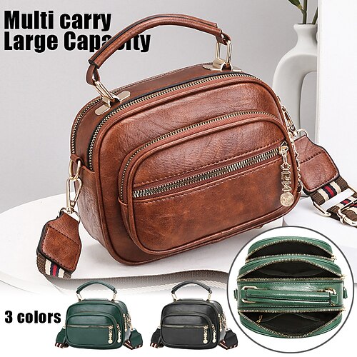 

Women's Handbag Crossbody Bag Dome Bag PU Leather Shopping Daily Zipper Large Capacity Waterproof Durable Solid Color Natural yellow Black Green