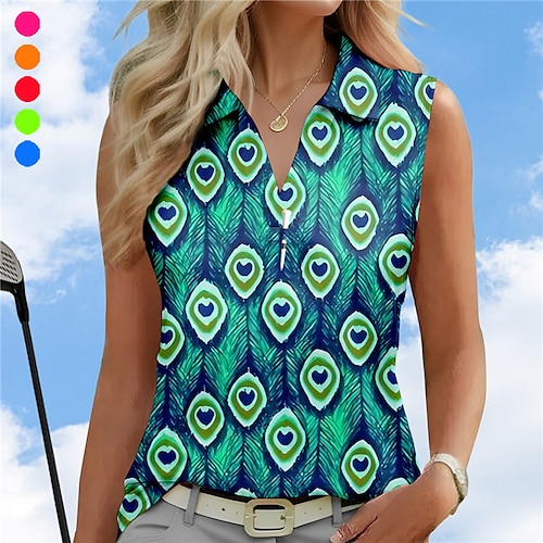 

Damen poloshirt Golfhemd Atmungsaktiv Schnelltrocknend Feuchtigkeitsableitung Ärmellos Golfbekleidung Golfkleidung Regular Fit V-Ausschnitt Bedruckt Sommer Tennis Golfspiel Pickleball