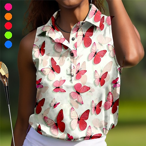 

Women's Polo Shirt Golf Shirt Button Up Polo Breathable Quick Dry Moisture Wicking Sleeveless Golf Apparel Golf Clothes Regular Fit Butterfly Summer Tennis Golf Pickleball