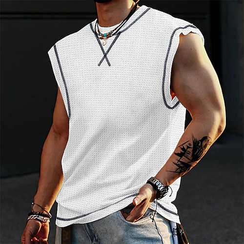 

Herren Tank Top Waffel-Shirt Shirt Unterhemden Ärmelloses Hemd Glatt Rundhalsausschnitt Outdoor Ausgehen Ärmellos Bekleidung Modisch Designer Muskel