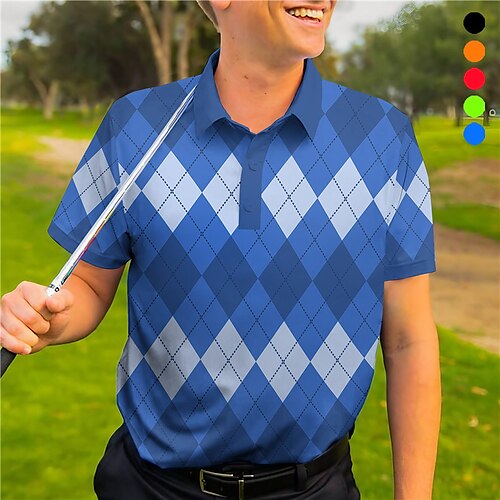 

Homens Camisa polo de caminhada Camisa de golfe roupas de golfe Respirável Secagem Rápida Macio Manga Curta Blusas Normal Xadrez Estampado Verão Primavera Treino de Ginástica Golfe Badminton