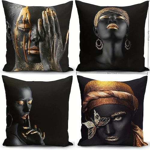 

Capa de almofada dupla lateral feminina preta 4 peças capa de almofada quadrada decorativa macia para quarto sofá de sala de estar cadeira