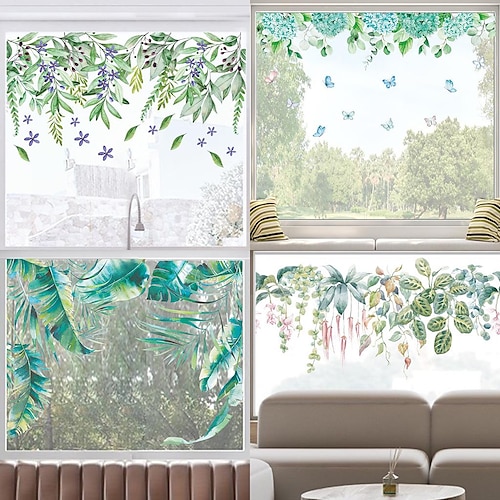 

adesivo de pvc autoadesivo de borboleta de planta verde sala de estar quarto janela decoração adesivo de parede